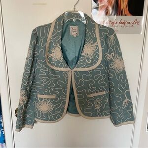Nanette Lepore Teal and Beige Floral Blazer